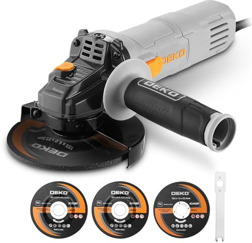 Amoladora Angular, DEKOPRO 125 mm 800W Amoladora Angular eléctrica, 12.000 RPM, Velocidad Ajustable, para cortar, lijar, Incluye 2 discos para moler y 1 disco para cortar en rodajas