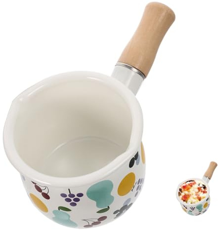 Hemobllo Pot à Lait Émaillé avec Poignée Casserole Sauce Antiadhésive Petite Convient pour Garçon Fille Cuisson Induction et Gaz Facile à Nettoyer Chauffe Rapide et Uniforme