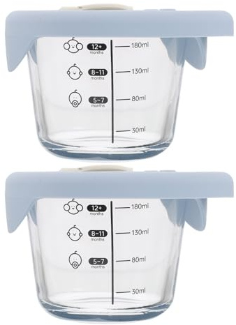 Gatuida Lot de 2 petits pots en verre pour bébé - Contenants de conservation étanches avec couvercles en silicone - Bac de conservation pour congélateur de 180 ml - Bol rond empilable pour