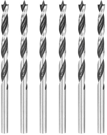 sourcing map 6pcs Brad Point Drill Bits 4mm(5/32) Dia Straight Round Shank Metric Brad Point Spiral Twist Drill Bits for Softwood Hardwood Plywood Plastic Rubber, Silver Tone