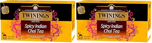 Twinings Té Negro Spicy Indian Chai - Té Negro Aromatizado con Cardamomo, Jengibre y Canela (25 Bolsas) (Paquete de 2)