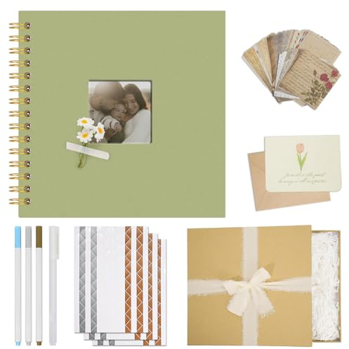 Vienrose Album Fotografico Scrapbook Fai da Te, 20,5 x 20,5 cm DIY Kit Completo con Copertina in Tela, 40 Pagine Bianche Accessori, Regalo per Matrimonio, Nascita, Viaggi, Compleanni, Natale, Verde