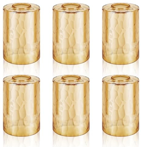 6 Pcs Amber Hammered Glass Shade Replacements for Pendant Light Fixtures Glass Lamp Shade Cover, 4.1 cm Fitter E26 Base, 10 x 15 cm, Replacement Lamp Globe for Chandelier Wall Sconce