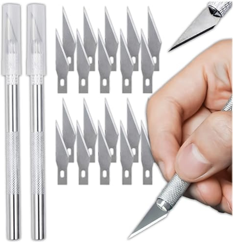 KRUMAD Kit de scalpel de bricolage et couteau de précision avec 20 lames de rechange, couteau de modélisme pour bricolage, papier, vinyle, cuir, couteau artisanal en aluminium, découpe de film de
