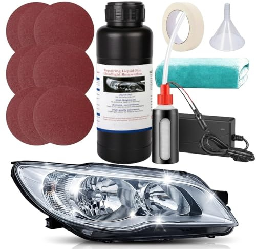 Ctopkatuo Profi Scheinwerfer Aufbereitung Set mit Visuellem Zerstäuberbecher, 500ml Scheinwerfer Reparaturflüssigkeit, Scheinwerfer Polierset Auto für Vergilbungen, Kratzer & Trübung - 220V EU-Stecker