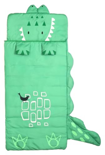 Bemonew Tappetino per pisolino, morbido e delicato sulla pelle, sacco a pelo per asilo nido, tappetino portatile per bambini con cuscino verde, 140 x 60 cm