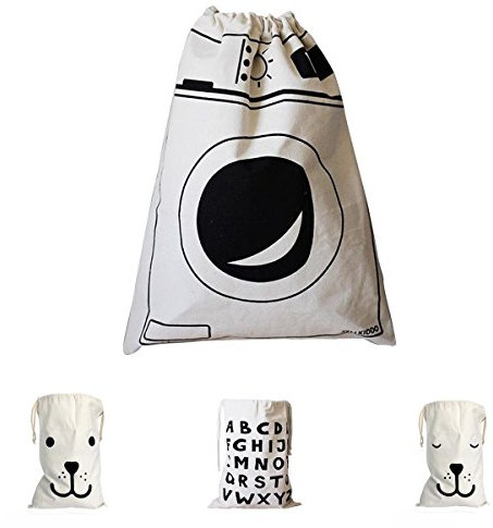 Grand Sac à Linge en Toile avec Cordon de Serrage pour Jouets Stockage Voyage Lave-linge