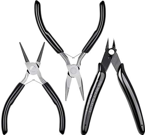 Cridoz Bead Pliers Set - Needle Nose, Round Nose, Wire Cutter for Jewelry Making, Beading, Craft (3 Pliers)