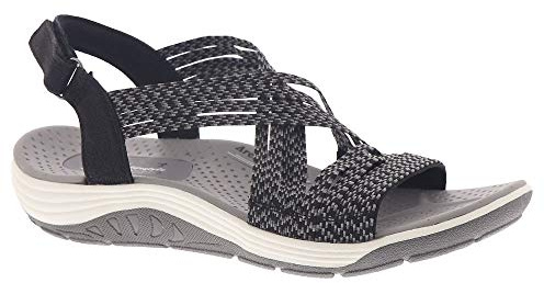 Skechers Women's Reggae Cup-oh, Snap! Open Toe Sandals, Black Black Grey Gore Blk, 7 UK