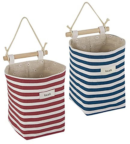 LOCALIS Hängeaufbewahrung - 2er Set - Hängeorganizer, Hängetasche, Wandorganizer, Körbchen - Organizer hängend aus Stoff für Diele, Bad, Kinderzimmer - Größe L 14x14x19 cm