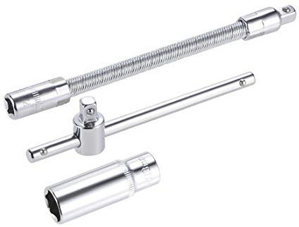 sourcing map Socket Accessory Set of 3 Pcs, 13mm 6-Point Deep Socket 4.5 Sliding Wrench Breaker Bar 6 Flexible Extension Bar with 1/4 Drive