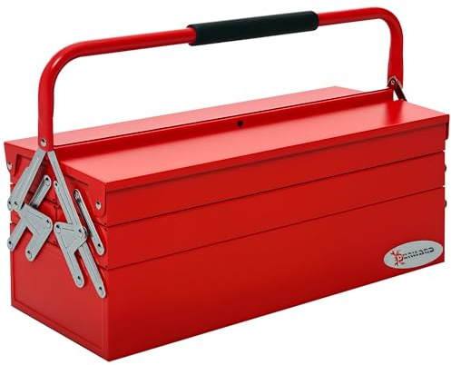 DURHAND Boite à outils métallique - coffret à outils - caisse à outils 3 niveaux 5 plateaux rétractables - tôle acier rouge