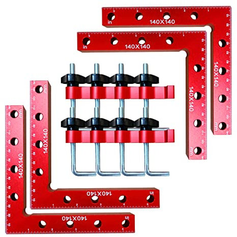 90 Grad Positionierwinkel, L-Typ, rechtwinklige Klemmen, 14 x 14 cm, Aluminiumlegierung Eckklemme Holzbearbeitung Tischler, Klemmwerkzeug für Bilderrahmen, Boxen, Schränke (4,4 Loch)