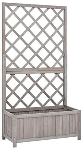 SKM Jardinera con celosía gris, 70 x 30 x 135 cm, de abeto macizo