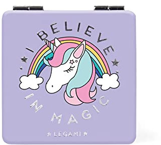 Legami - Specchietto da Borsetta, con Specchio Ingranditore, senza Distorsioni, Ideale per la Borsetta e per il Viaggio, 6x6 cm, Tema Unicorn