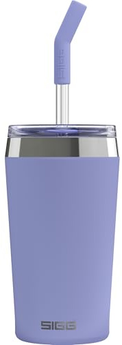 SIGG Helia Kaffeebecher to go (0.45 L / 0.6 L), doppelwandig isolierter Thermobecher mit Glas-Strohhalm, auslaufsicherer Tumbler aus Edelstahl für heisse & kalte Getränke