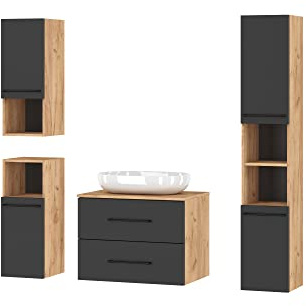 Planetmöbel Badmöbel Komplettset Badmöbel Komplettset 4-teilig | 70cm, in den Farben Gold Eiche / Anthrazit