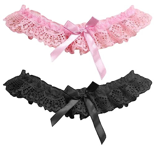 ARH 2 ligueros de encaje de boda, ligueros de encaje para novias con lazo sexy, anillo para la pierna para mujeres y adolescentes, para bodas, muslos, talla única