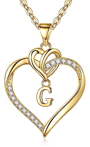 TINGN Damhalsband med hjärta i guld eller silver, 14K guld-/vitguldpläterat initialhalsband, hjärthänge med kubisk zirkonia och bokstäver, årsdag, födelsedagspresent, Guld