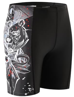 HUGE SPORTS Men's Swim Jammers Quick Dry Jammer Swimsuit Atheletic Racing Swim Shorts (Black Bear,L)
