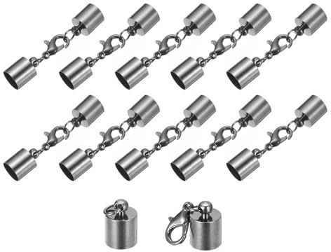 QUARKZMAN 10 Stück Kettenverschluss 8mm Lederkordel Endkappen mit Karabinerverschlüssen Verschluss für Armbänder Verschlüsse DIY Herstellung Lederarmbändern, Metallisch Schwarz