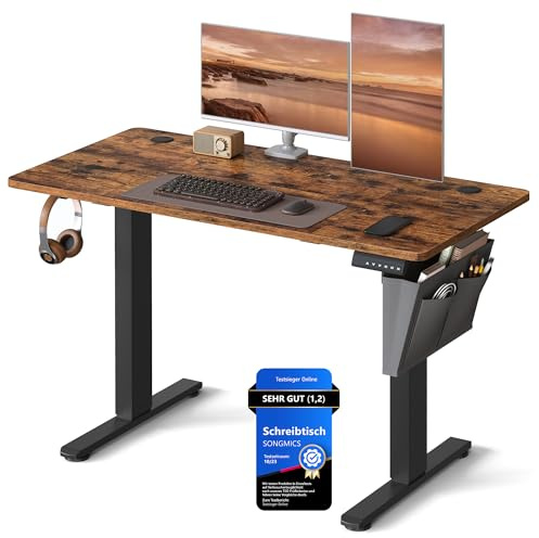 SONGMICS Elektriskt skrivbord, höjdjusterbart, 120 x 60 cm, steglös reglering, 4 minneshöjder, USB-C-port, vintage brun LSD132K01