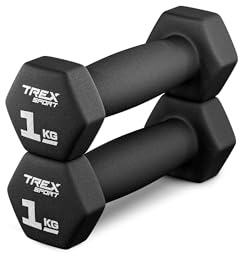 TREX SPORT Neopren Hanteln Set | Rutschfeste Kurzhanteln 2er Set 4kg-20kg | 2x1kg - 2x10kg Hanteln Frauen & Männer Set, Hexagonal aus Gusseisen für Fitness, Aerobic & Krafttraining zu Hause