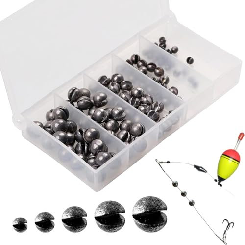 Split Shot Fishing Weights 110 Pcs Fishing Shot Weights Carp Weights Carp Fishing Weights for Saltwater Freshwater Carp River (0.2g / 0.5g / 1g / 1.5g / 2g)
