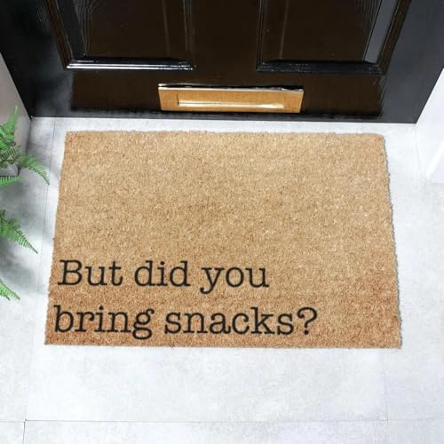 Artsy Mats - Bring Snacks Text Coir Door Mat - Made from Tufted Coconut Fibre - Non-Slip Natural Rubber Backed Door Mats Indoor - Heavy Duty, Decorative Outdoor Mats (60x40cm)
