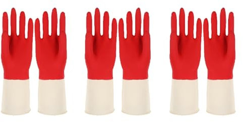 3 Paare Putzhandschuhe Zweifarbiges Design Gummihandschuhe Geeignet für Die Tägliche Wäsche Und Zum Geschirrspülen Haushaltshandschuhe(Rot,M)