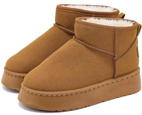 Jifenkla Winterstiefel Damen mit Fell Gefüttert, Klassische Mini Winter Plateau Boots Warm Bequem Winterboots, Anti-Rutsch-Beschichtung Schneestiefel Stiefel Wasserdicht Stiefeletten für Außenbereich