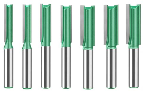 MACHSWON Set di 7 punte per fresa dritte, gambo da 8 mm, doppia scanalatura per lavorazione del legno, 6 mm, 7 mm, 8 mm, 9 mm, 10 mm, 11 mm, 12 mm, diametro di taglio