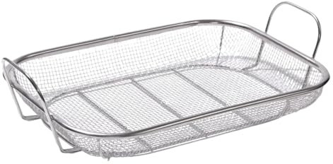 BBQ-Korb - Edelstahl Outdoor-Grillkorb - Grillkorb aus Edelstahl mit Griffen | Quadratischer Korb, Grillpfanne, BBQ-Korb für Fisch, Garnelen, Fleisch, Gemüse, Kochzubehör, 42 x 28 x 10 cm