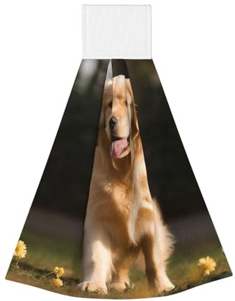 QMNKLET Hängendes Küchentuch, weiche Korallen-Samt-Handtücher, Waschlappen, super saugfähig, Bindehandtuch, Golden Retriever, Hund, Handtücher, für Badezimmer, Küche, Reinigung, Geschirrtücher