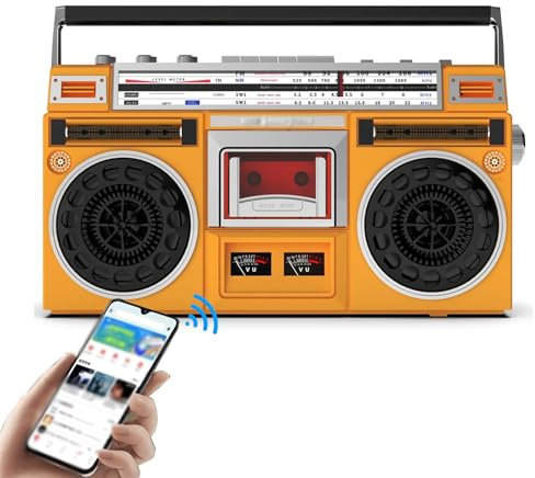 OZTYSGXM Lettore CD retrò, stile classico anni '80, Bluetooth Boombox, supporto ingresso SD/USB, con radio AM/FM, registrazione/trascrizione con un clic, per riunioni di famiglia, viaggi, street