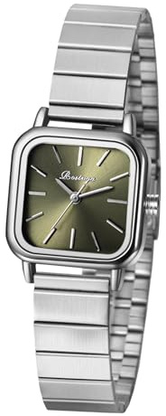 JewelryWe Orologio da Polso Quadrato da Donna: Orologio CInturino in Acciaio Inossidabile Regolabile Semplice Quadrante Piccolo