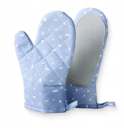 WS HOME – Grillhandschuhe 2er Set – Hitzebeständige Ofenhandschuhe aus Silikon & Baumwolle – rutschfest, Waschbar & Bis 230 °C – Küchenhandschuhe für Backen, Kochen & Grillen (Blau)