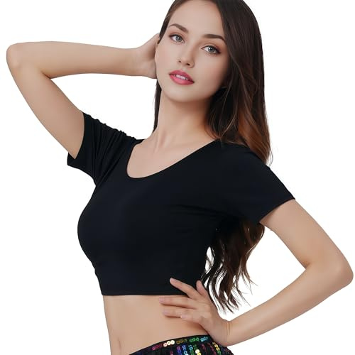 MUNAFIE Crop Tops Damen, Ungepolstert Tanztrikot Tops Yoga Sport Oberteil Damen schwarz