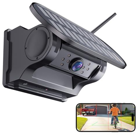OBEST Solar Wireless Reversing Camera, Rechargeable Backup Camera 1080P Rear View Camera for Car Truck Trailer Motorhome, Connect to Phone DVR Recording Night Vision Magnetic Suction Mount Waterproof