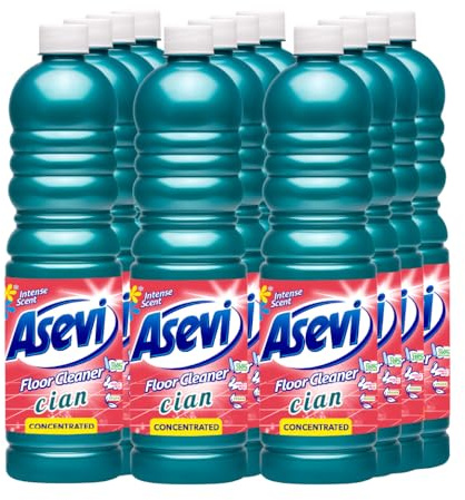 Asevi Concentrated Floor Cleaner Liquid Cian Scent – Fresh and Powerful Cleaning for Laminate, Stone and Hard Surfaces – Multipack 12 x 1L Bottles