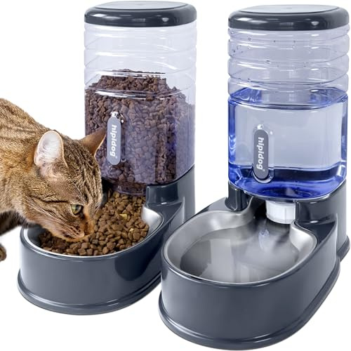 Automatisk foderdispenser för små och medelstora husdjur, 3,8 l, resefoderdispenser och vattendispenser för hundar, katter, husdjur (Grå)