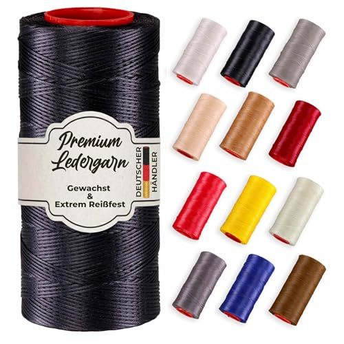 Langlauf Ledergarn gewachst 250m 0,8mm, schwarz Sattlergarn reißfest, DIY | Gewachstes Polyester Nähgarn für Leder, Polster, Autositze, Segeltuch und DIY, reißfest, UV-beständig, wetterfest und stabil