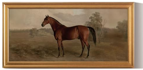 ARPEOTCY Vintage Leinwand Bilder, 102x51cm Pferd Wandbild mit Goldrahmen Horse Kunstdrucke,Querformat Großes Klassische Tier Kunst Poster Gerahmt für Wohnzimmer Schlafzimmer, Büro