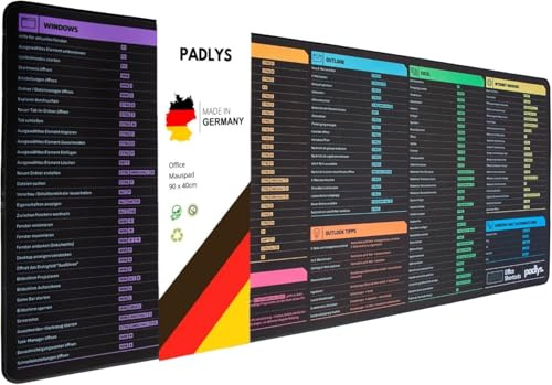 Padlys Excel & Office Mauspad Deutsch – Große Schreibtischunterlage mit Tastenkombinationen für Windows, Word & Excel Shortcuts – Matte für Büro & Homeoffice