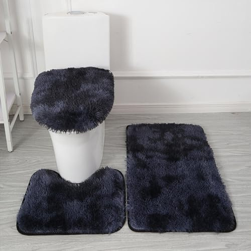 Générique Badezimmerteppich, 3-teilig, ultraweiche Mikrofaser, rutschfest, saugfähig, maschinenwaschbar, WC-Vorleger und WC-Deckelbezug (Marineblau Farbverlauf)