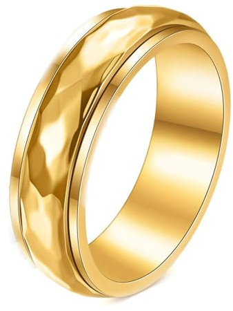 Calefee Drehring Edelstahl Damen Anti Stress, Ring für Herren Verlobungsring Bandring Facettiert 6 mm Breit Drehbar, Größe 54