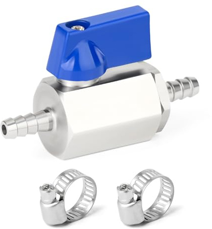 ERGAOBOY 1Pcs 6MM Barb Ball Valve with 2Pcs Hose Clamps, 304 Stainless Steel Mini Shut Off Valve for Water Gas Fuel Drip Irrigation and Aquariums