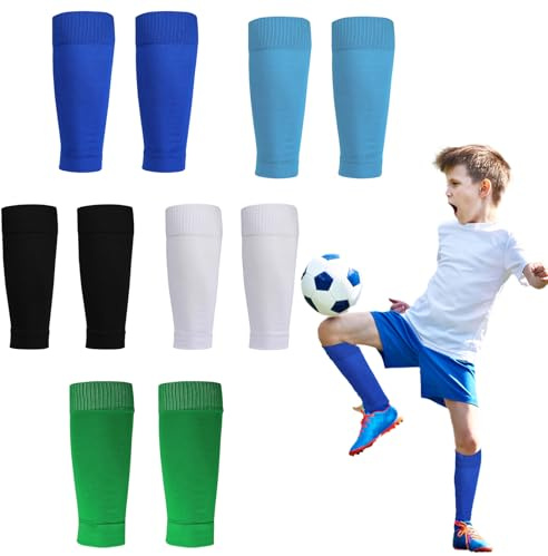 ZexJpr Fussball Socken Kinder, 5 Paar Stutzen Kinder Fußball, Atmungsaktive Sportstutzen für Training und Alltag, Größe 32-36, Schwarz Weiß Blau Grün