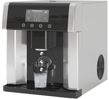 ANGDI Dispensador de Agua y máquina de Hielo 2 en 1, Enfriador de Agua de encimera con Pantalla LCD y Tanque de Agua de 1.8 L, 10 Cubitos de Hielo/8 min, máquina de Hielo de Acero Inoxidable