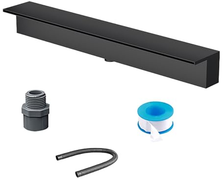 SRNSAEB Outdoor Above Ground Pool Fountain Waterfall, Wall Recessed Water Spillway Overflow 20cm 50cm 100cm 120cm 180cm 2m Long, Garden/Backyard/Scenic Area/Park Pond Feature(Black,56inch/142.2cm)